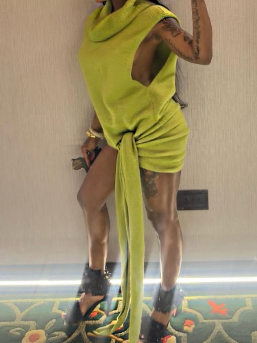 Apple Green Knit Wrap Dress