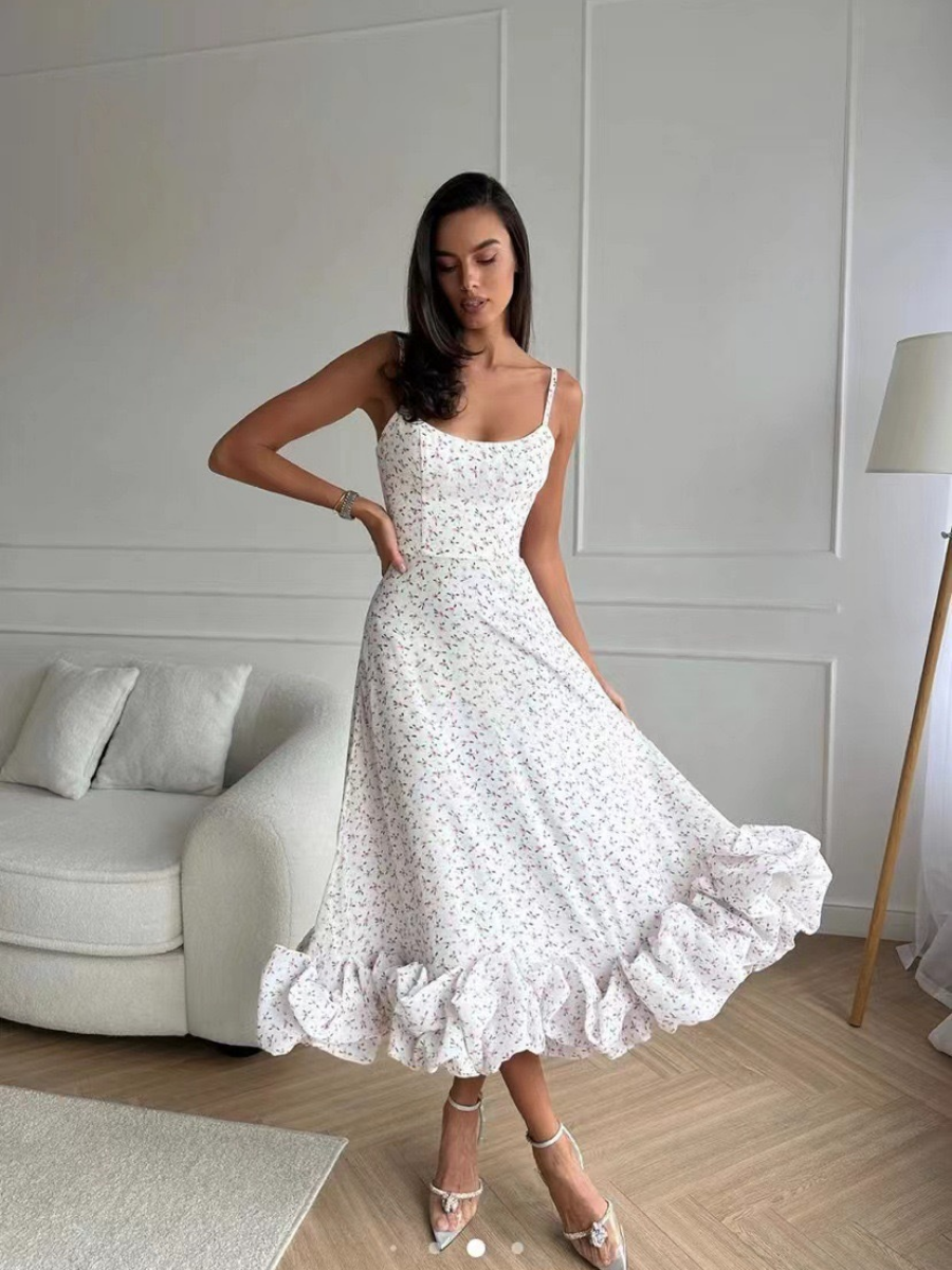 Flounce Bustier Midi Dress