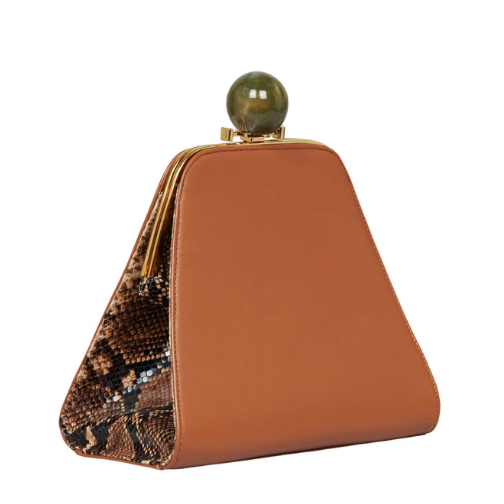 Statement Ball-Clasp Snake-Print Crossbody Bag
