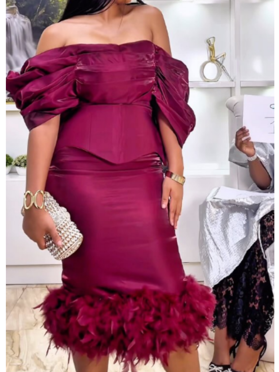 Chic Corset Feather Skirt Set