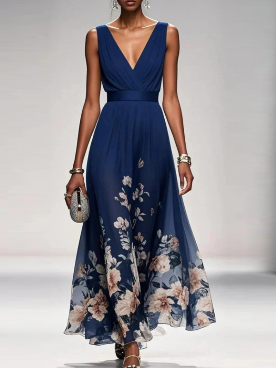 V-neckline Chiffon Printed Dress