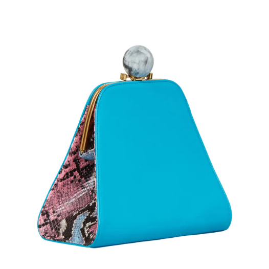 Statement Ball-Clasp Snake-Print Crossbody Bag