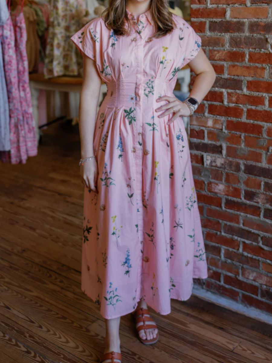 Pleated Floral Midi Dress