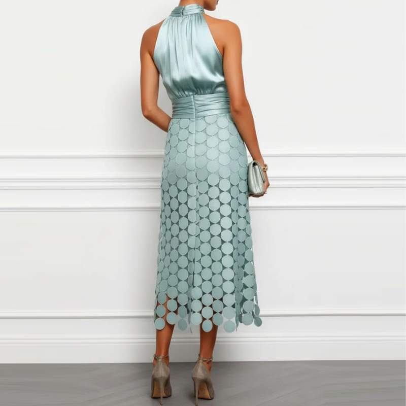 Satin Halter Neck Ruched Sleeveless Dress