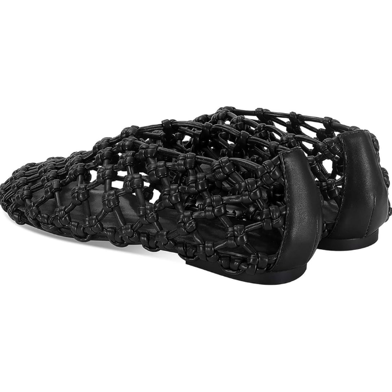 Round-toe Woven Cut-Out Ballet Flats