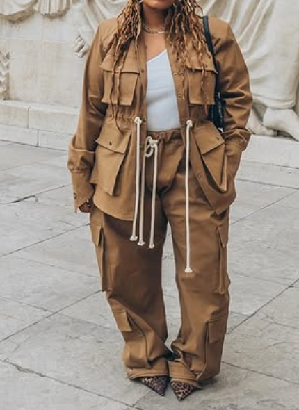 Chic Dirty Yellow Pants Set