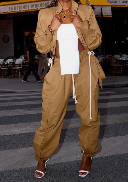 Chic Dirty Yellow Pants Set