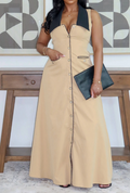 Chic Sleeveless Khaki Maxi Dress