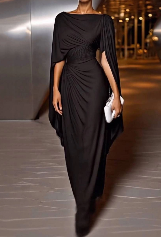 Demure High Waist Solid Banquet Dress