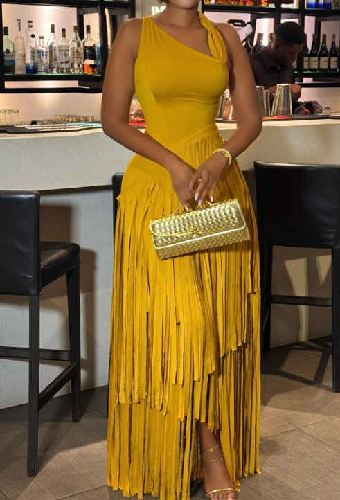 Yellow Tassel Maxi Occasion Dress