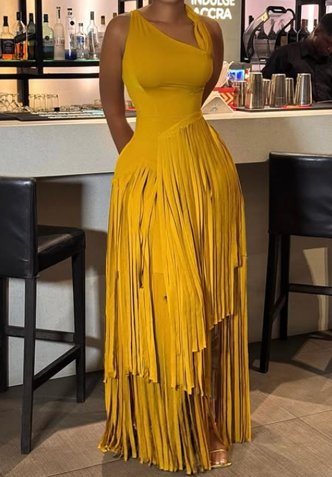 Yellow Tassel Maxi Occasion Dress