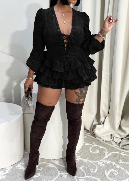 Suede Lace-up Romper
