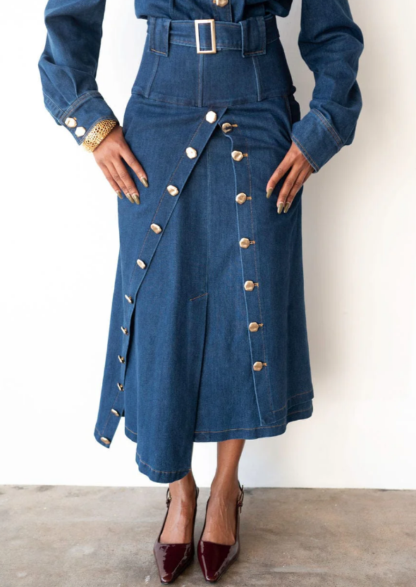 Classic High Waist Button Down Skirt