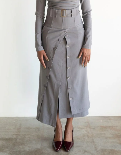 Classic High Waist Button Down Skirt