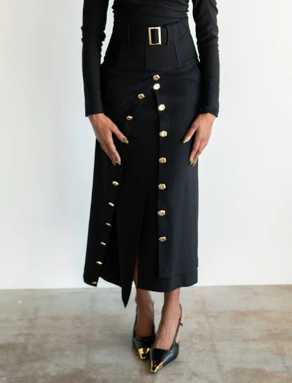 Classic High Waist Button Down Skirt