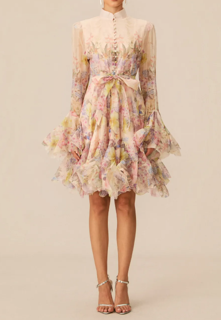 Printed Breasted Short Dress