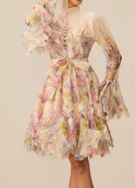 Printed Breasted Short Dress