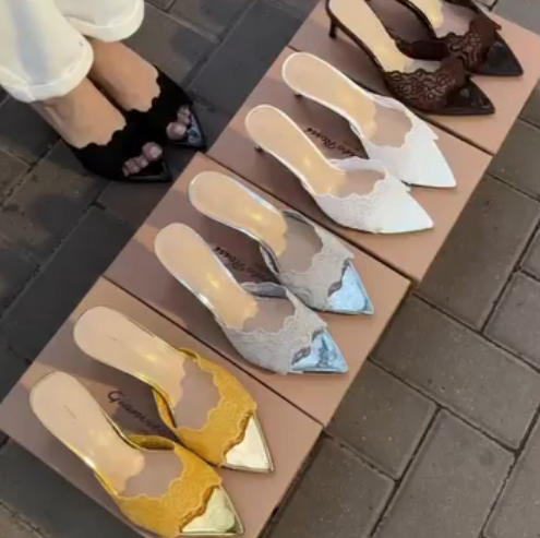 Lace Pointed Mule Shoes