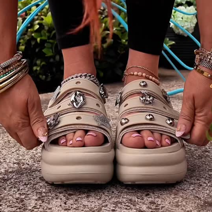 Women's Platform Sandal with Jewel Buttons