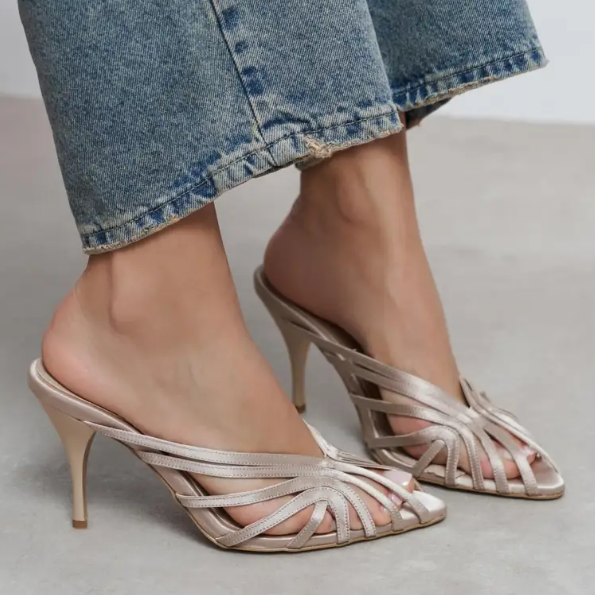 Satin Open-toe Detail Summer Shell Sandals