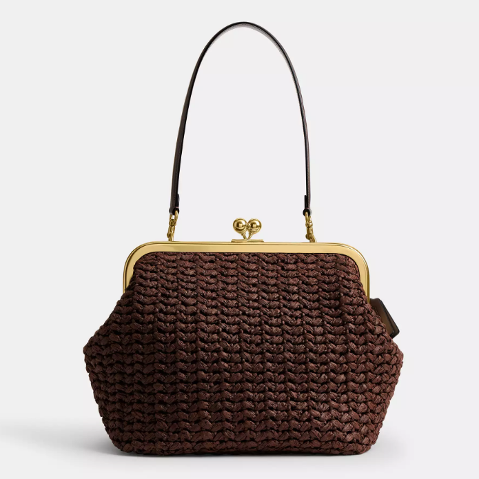 Straw Summer Time Kisslock Frame Bag