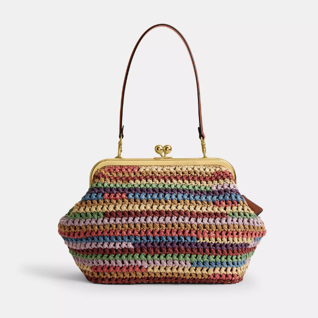 Straw Summer Time Kisslock Frame Bag