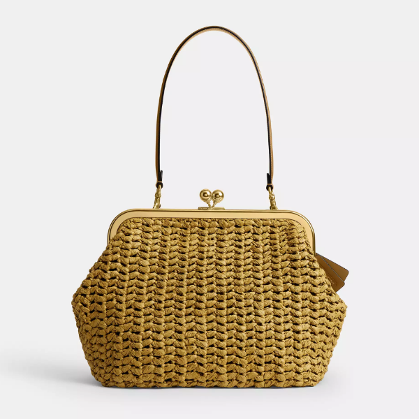 Straw Summer Time Kisslock Frame Bag