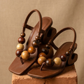 Earth Tone Melanin Magic Wooden Bead Thong Sandals