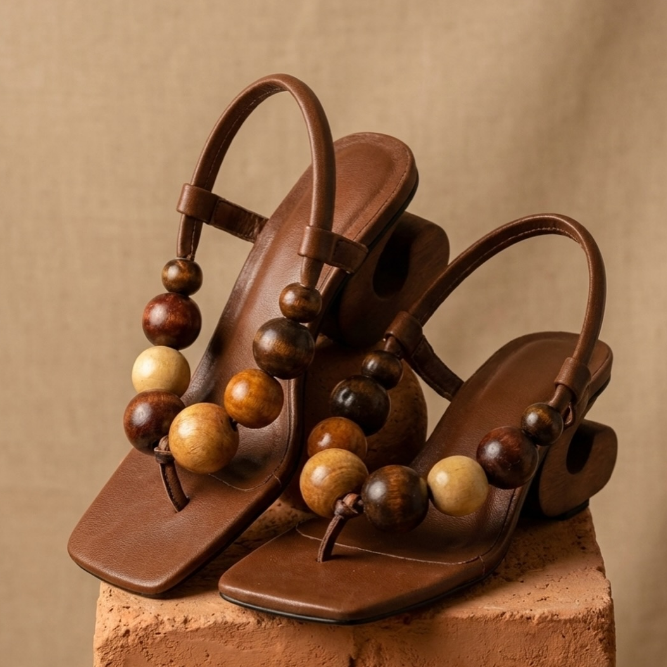 Earth Tone Melanin Magic Wooden Bead Thong Sandals
