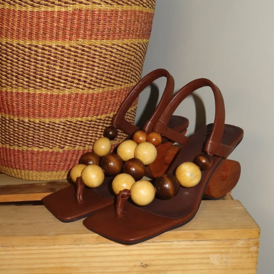 Earth Tone Melanin Magic Wooden Bead Thong Sandals
