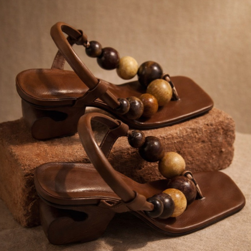 Earth Tone Melanin Magic Wooden Bead Thong Sandals
