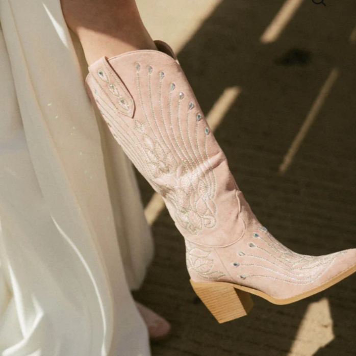 Sparkle Embroidered Leaf Cowboy Boots