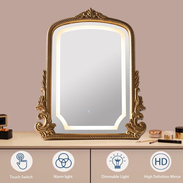 Vintage Vanity Mirror with Three-Color Lighting