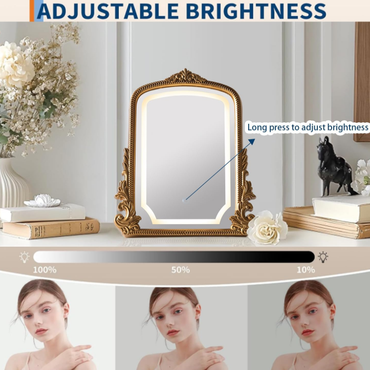 Vintage Vanity Mirror with Three-Color Lighting