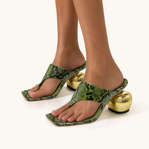 Snake Print Green Sandals
