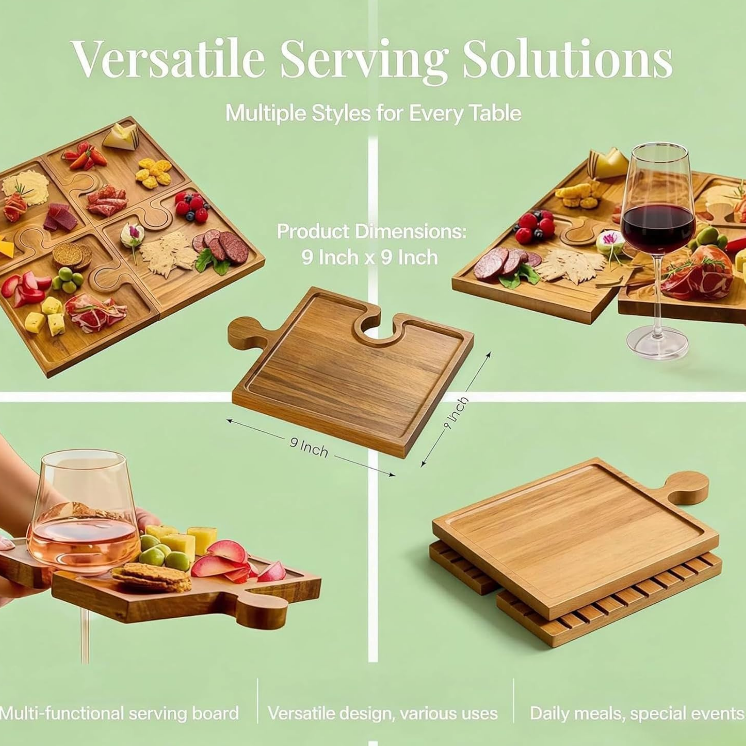 Wooden Charcuterie Board - Cheese Tray Set | 4 piezas