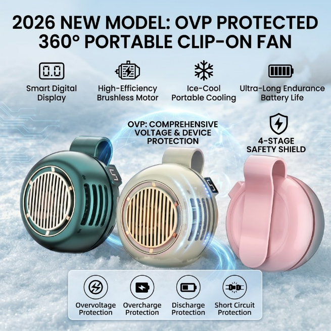 Clip On Fan - Bladeless Rechargeable Mini Cooling Fan 360 Rotatable Head