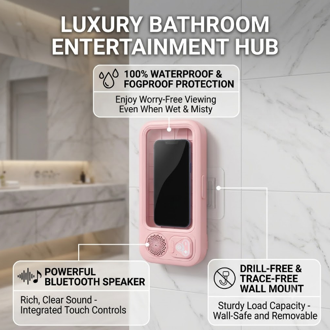 Waterproof Shower Phone Holder with Bluetooth-Speaker