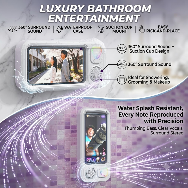 Waterproof Shower Phone Holder with Bluetooth-Speaker