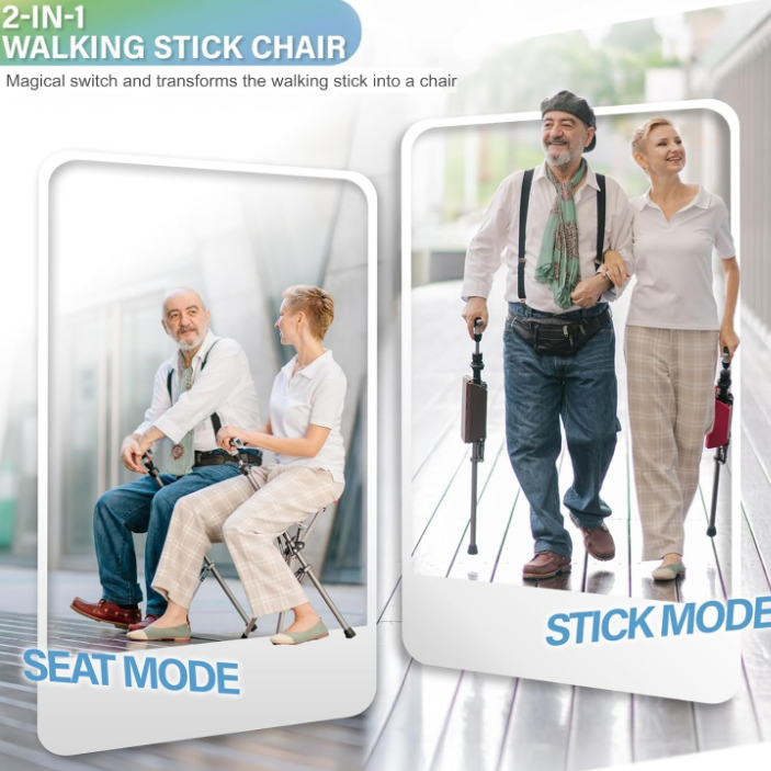Adjustable Height Walking Stick with Seat