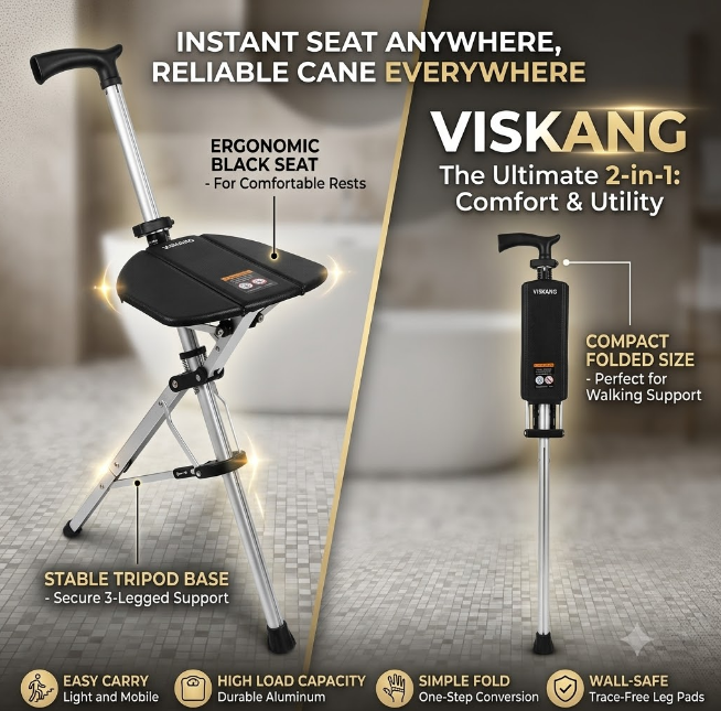 Adjustable Height Walking Stick with Seat