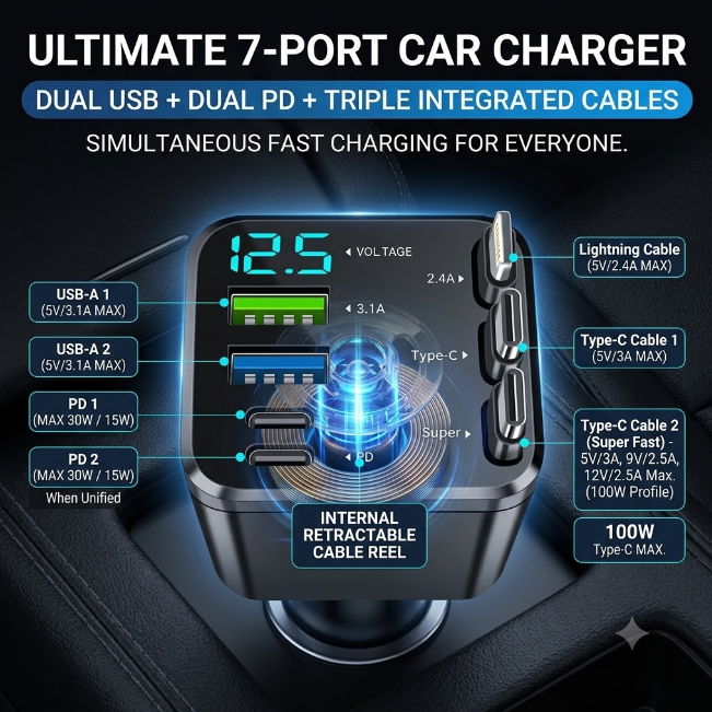 Super Fast Retractable Car Charger
