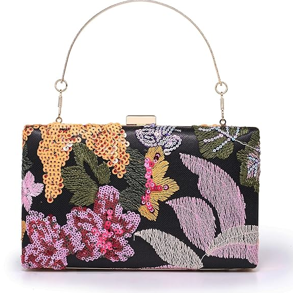 Embroidered Sequin Floral Clutch Bag