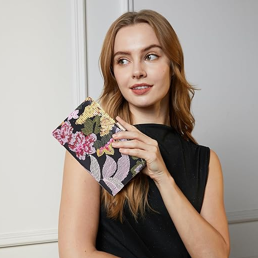 Embroidered Sequin Floral Clutch Bag