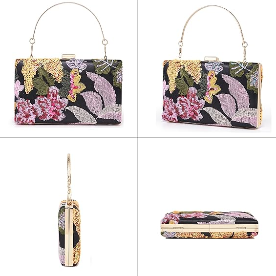 Embroidered Sequin Floral Clutch Bag