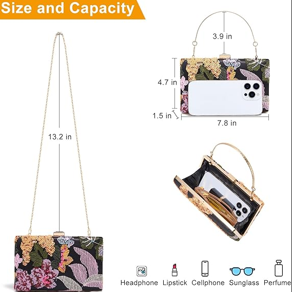Embroidered Sequin Floral Clutch Bag