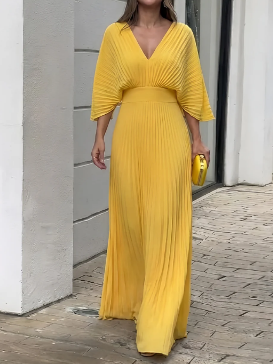 Elegant Pleated Maxi Dress【In Stock】