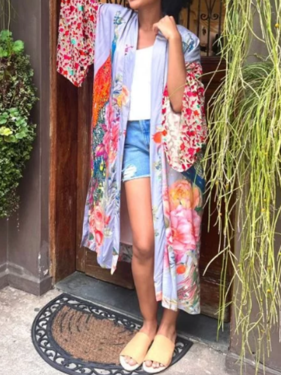 Peacock Print Kimono