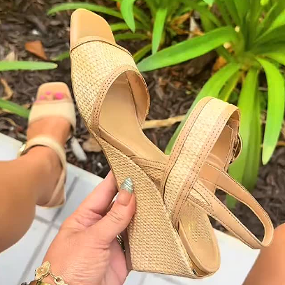 Raffia Slingback Wedge Sandals