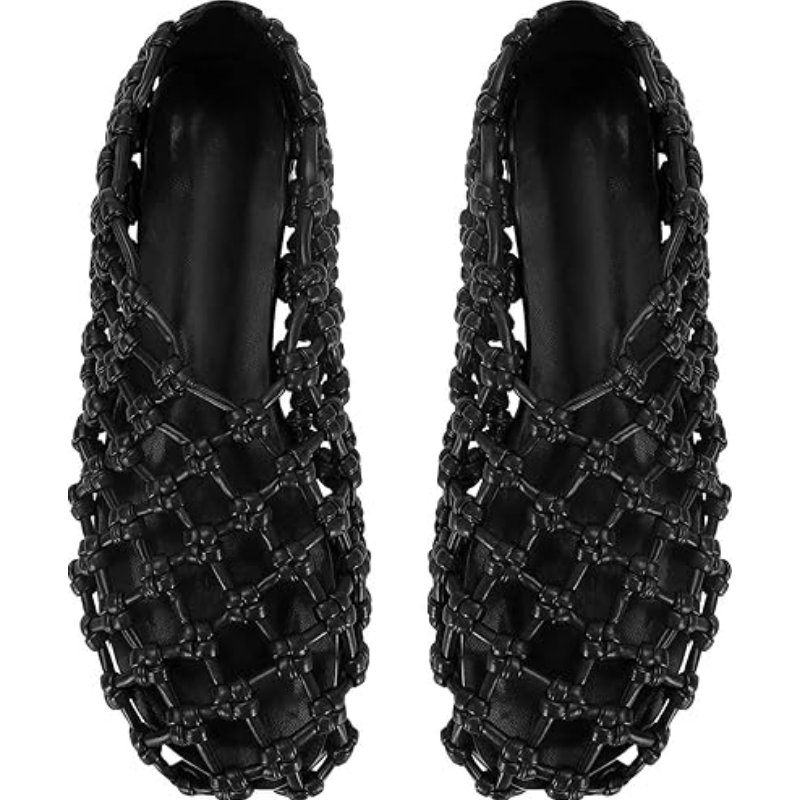Round-toe Woven Cut-Out Ballet Flats